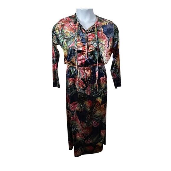 Ego Trippin’ Floral Velvet Maxi Dress Vintage Retro Vibrant XS - Picture 7 of 14